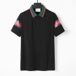 Cotton piqué polo shirt with web band collar and striped sleeves