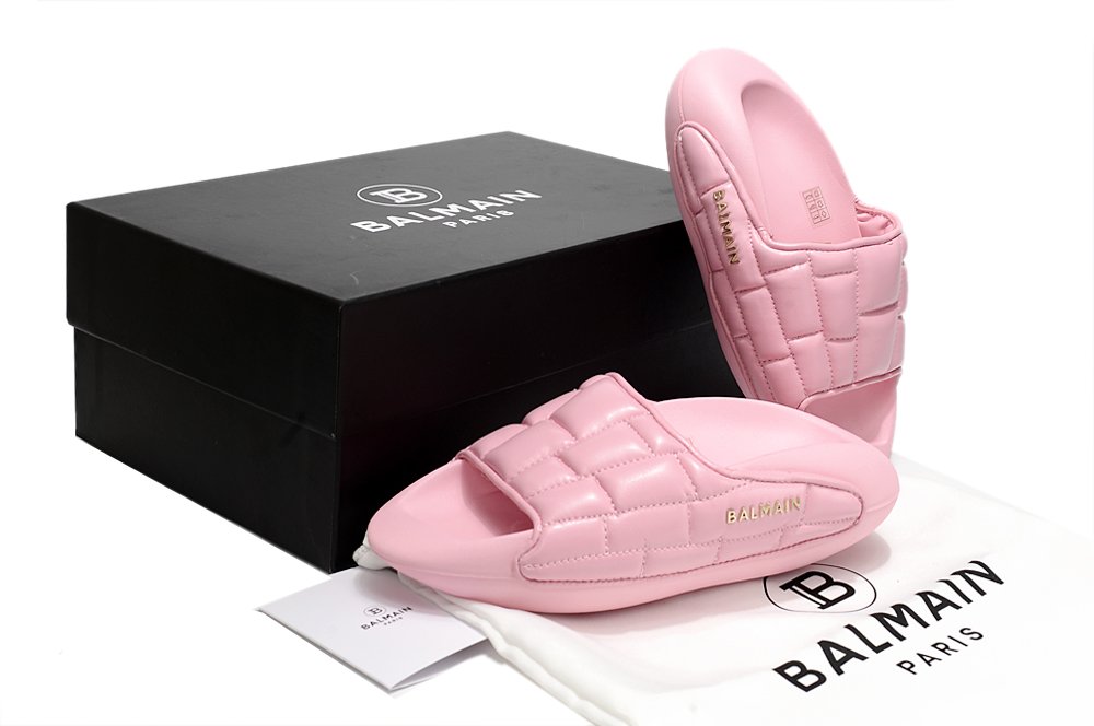 Balmain B-IT Quilted Leather Mules Pink - Image 6