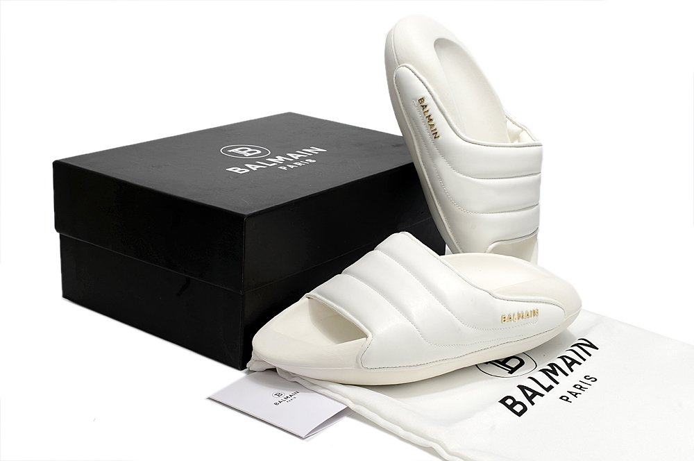 Balmain B-IT Quilted Leather Mules White - Image 6